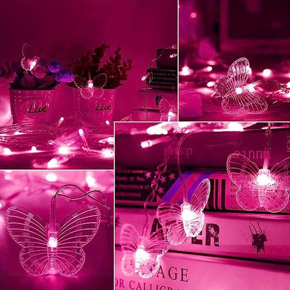 Lainin USB Powered String Light 13FT 96LED Curtain Light 18 Butterflies Strings 8 Mode Fairy Light Strip for Party Indoor Outdoor Room Garden Wall Wedding Christmas Xmas Decorations (Pink)