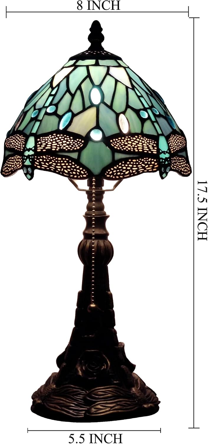 Small Tiffany Lamp Mini Stained Glass Desk Lamp Sea Blue Dragonfly