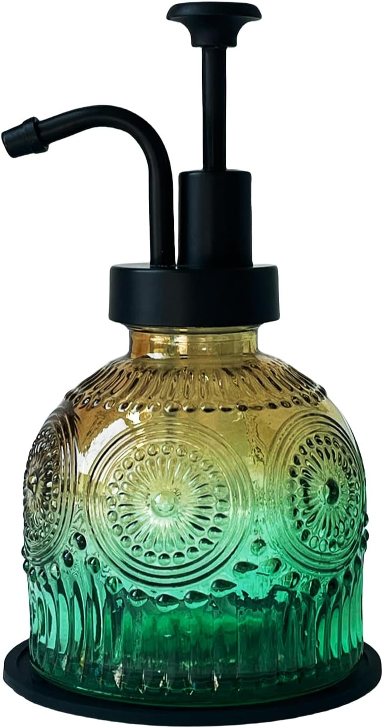 Vintage Soap Dispenser for Bathroom,Glass Kitchen Liquid Soap Dispenser with Pump,Farmhouse Antique,Cute Rustic Decor(Green)