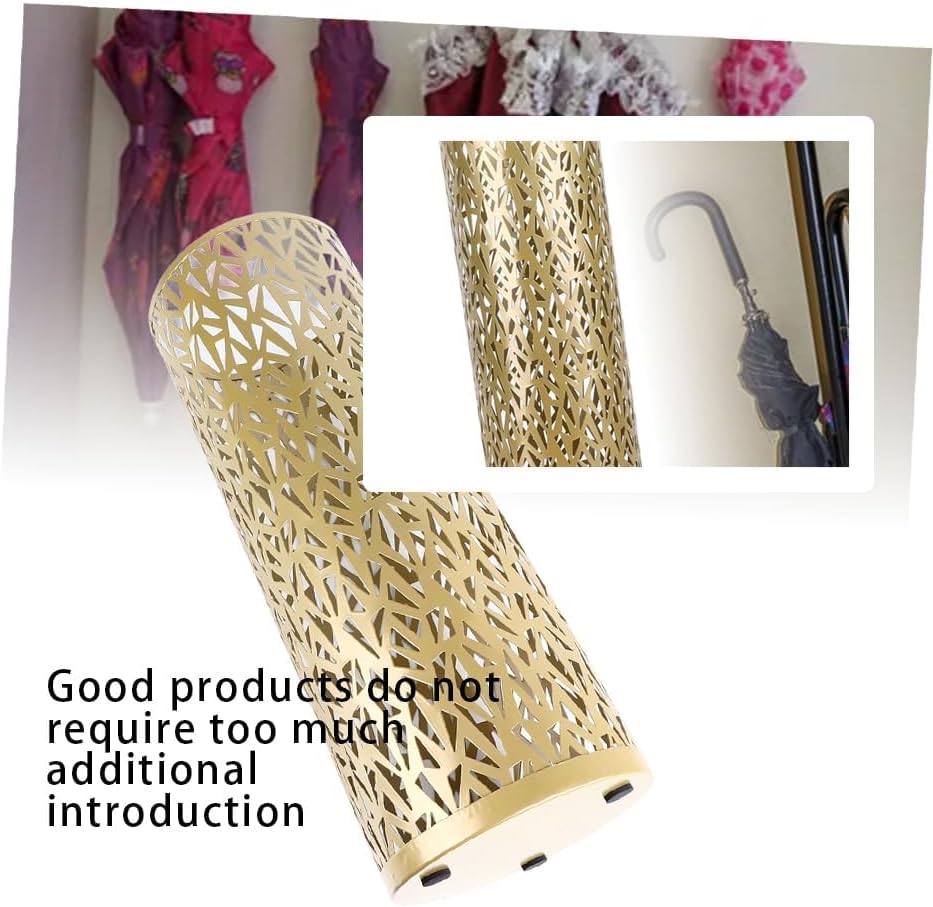 vifloae Umbrella Stand Rack for Entryway Metal Hollowed Freestanding Round Umbrella Holder Organizer Bin Umbrella Basket for Home Hotel Office Decor Gold S