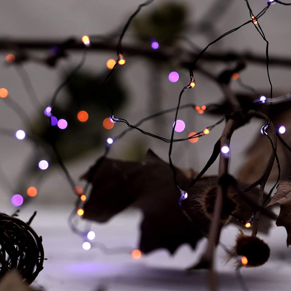 Orange Purple Halloween Lights Battery Operated 10ft 60LEDS Fall Fairy Lights with Remote & Timer for Fall Garland Halloween Thanksgiving Indoor Mini Home Gift Decor