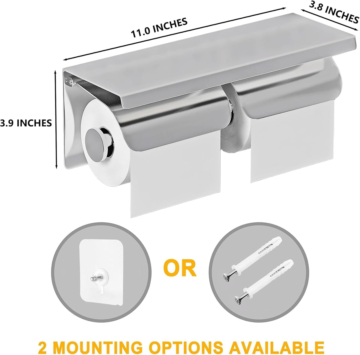 Double Toilet Paper Holder with Phone Storage Shelf Polished Chrome