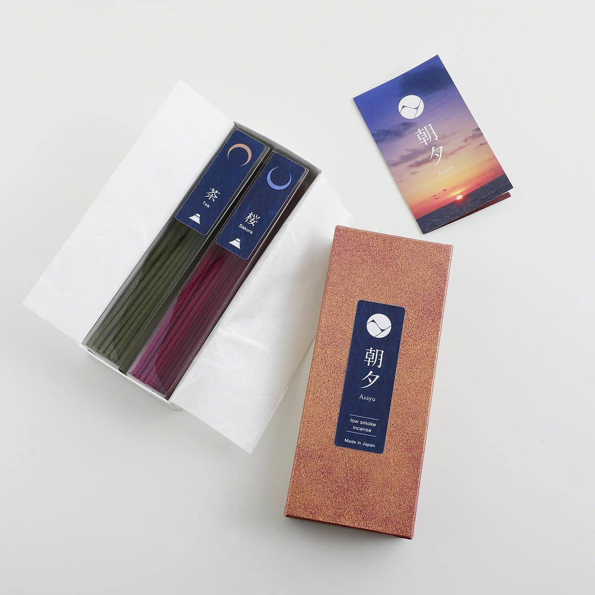 Asayu Japan Matcha and Sakura Incense Gift Set with White Lotus Holder
