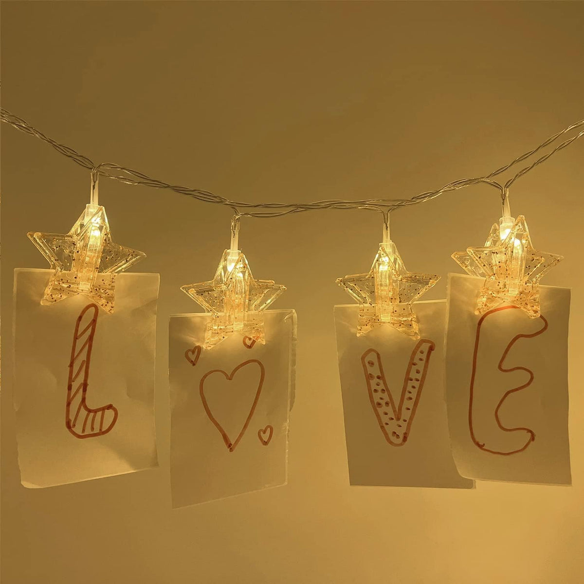 YOLIGHT Stars Photo Clips String Light, 10ft LED Photo Wall Decor Lights with 20 Clips, Battery Operated Star Fairy Lights for Dorm Room Christmas Party Wedding Valentines Day Decoration
