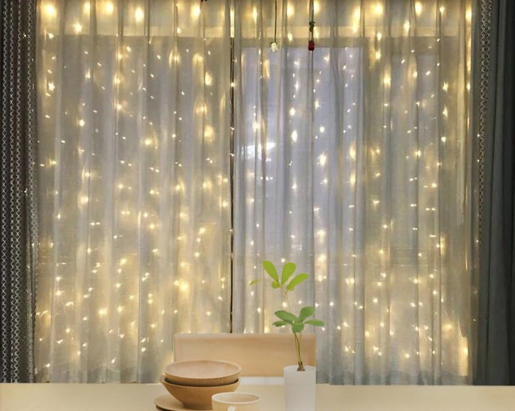 Twinkle Star 600 LED Window Curtain String Light for Wedding Party Home Garden Bedroom Outdoor Indoor Wall, Warm White
