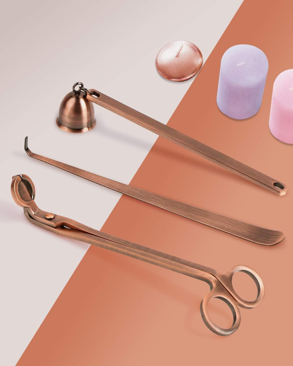 RONXS 3 in 1 Candle Wick Trimmer Set, Snuffer, Dipper, Cutter, Copper