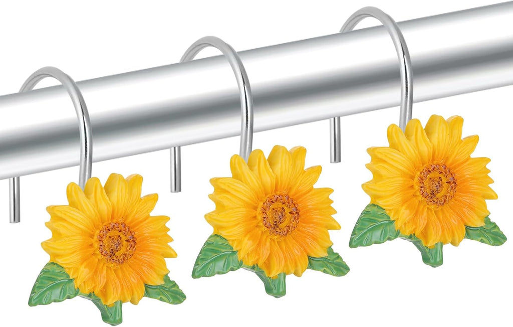 12 PCS Sunflower Decorative Shower Curtain Hooks Rings