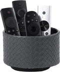 Rotating Remote Holder, PU Leather 360 Degree Rotating Desktop Organizer with 4 Compartments, Makeup Brush Holder Organizer for Vanity Desk, Grey PH118