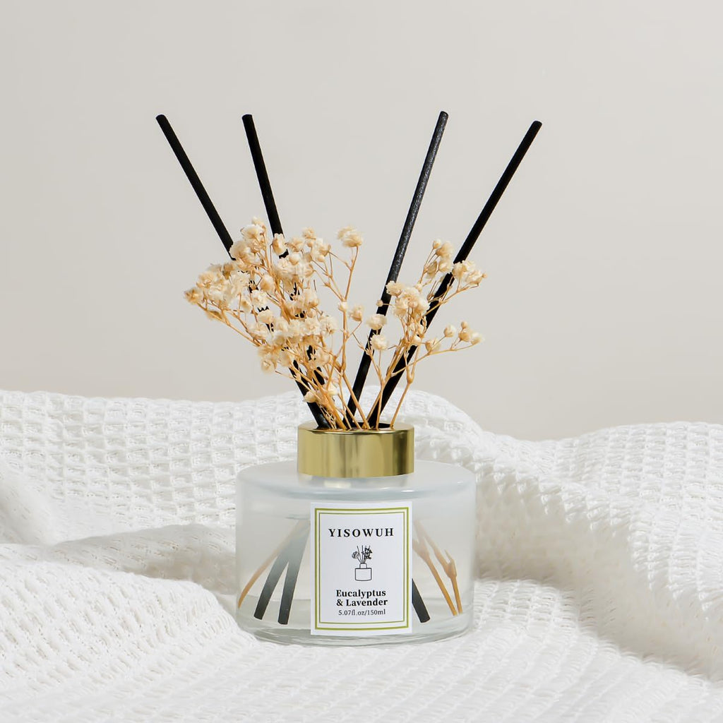 Reed Diffuser Set,5.07 fl oz (150 ml) - Eucalyptus & Lavender Oil Diffusers with 8 Reed Sticks,Home Fragrance Reed Diffuser for Bathroom Shelf Decor