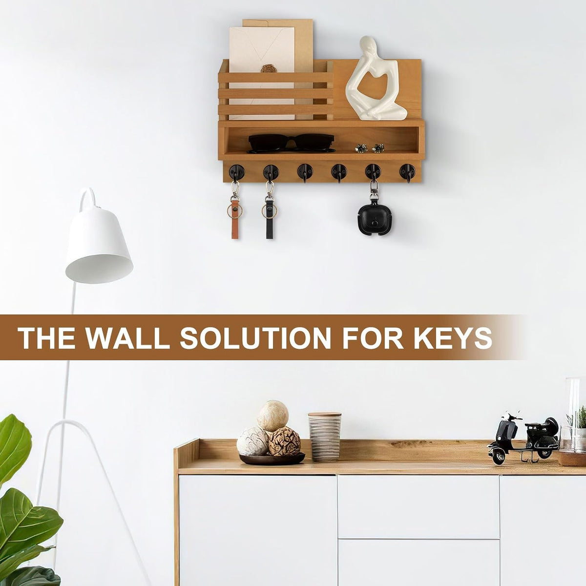 Key and Mail Holder Wall Mount, Key Holder with Long Storage Box