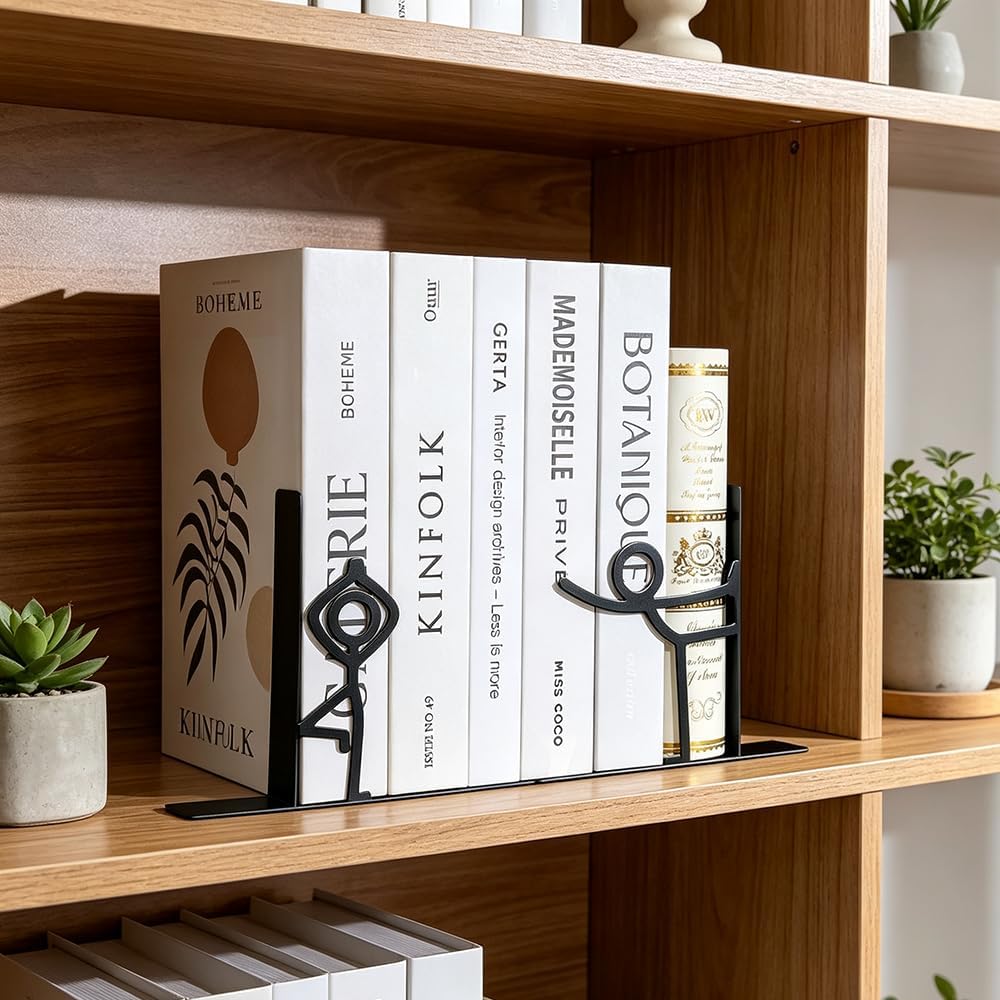 2 Pair Metal Bookends for Shelves Creative Human Figure Decorative Bookends
