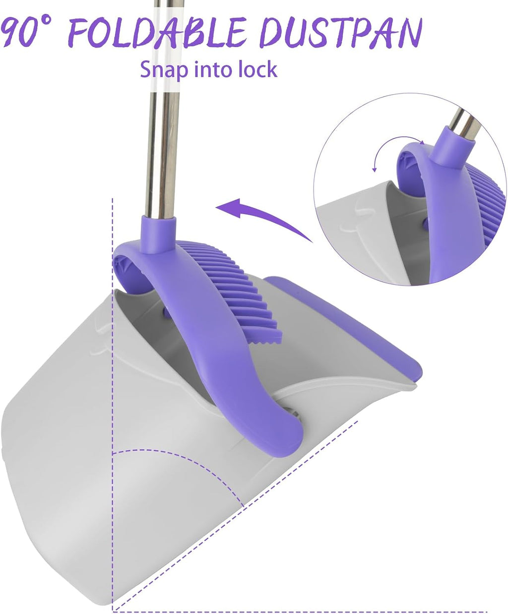 Broom and Dustpan Set with 51" Adjustable Long Handle-Gray Purple