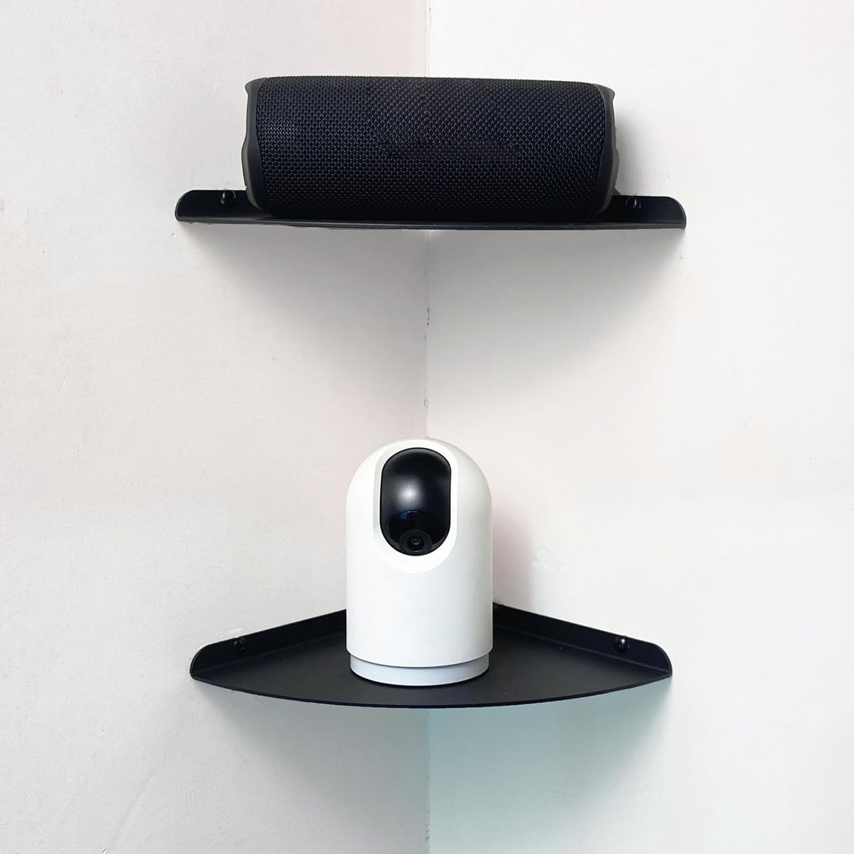 Small Tiny Metal Floating Corner Shelves, 7 x 7 x 0.6 Inches，2pcs, Black