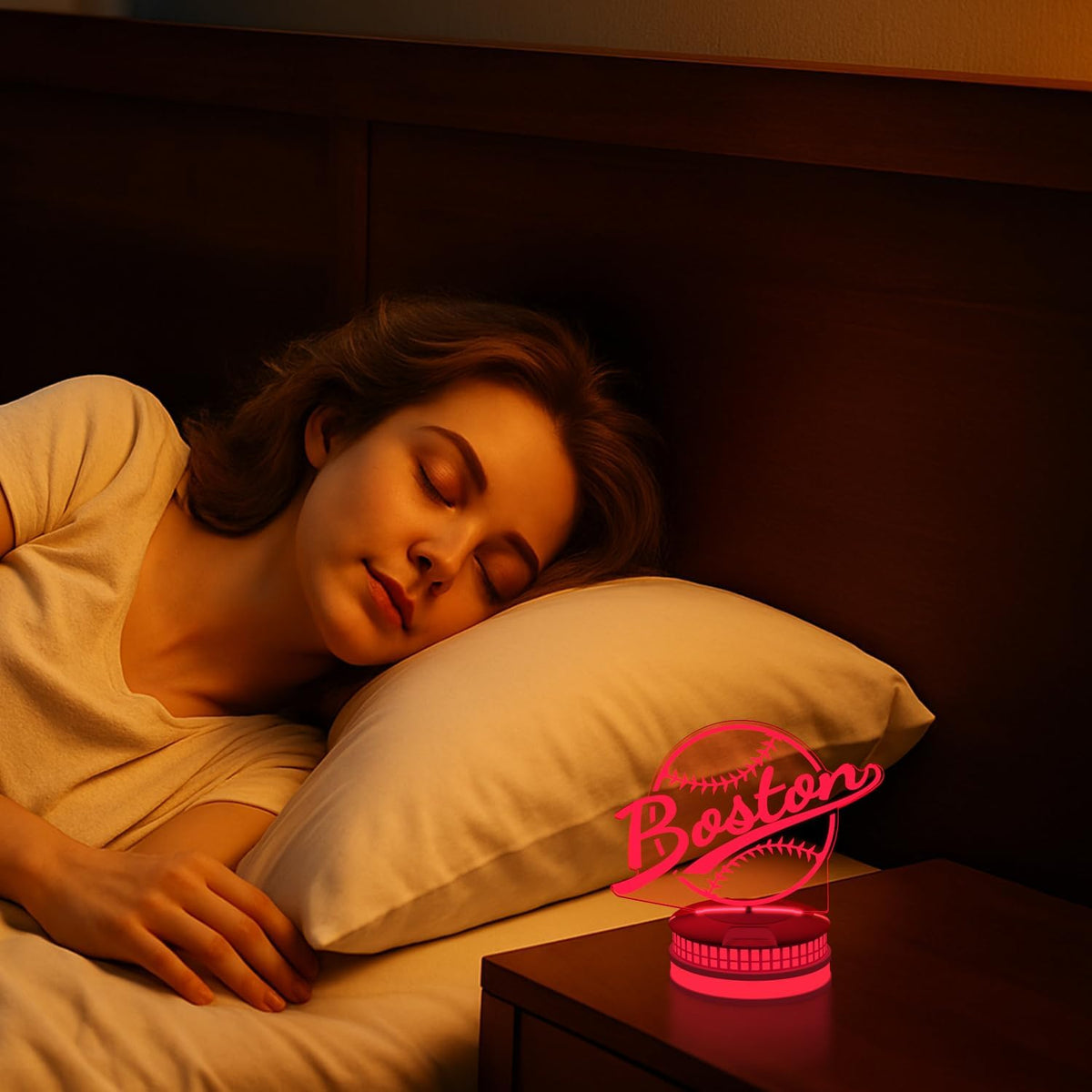 CLORURBANLIVE 3D Baseball Boston Night Light 3D Illusion Lamp with Remote Control 16 Color Options Sports Decor Lighting for Fans - Multicoloured OneSize