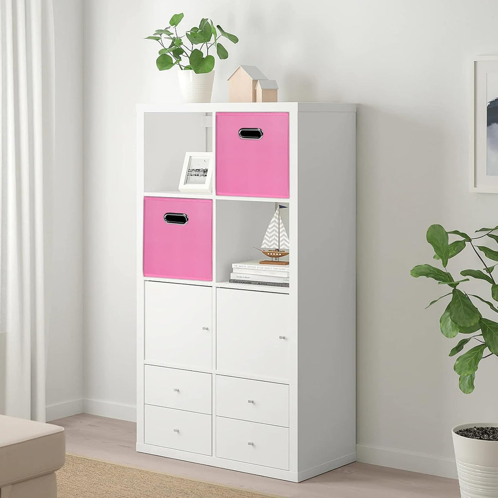 Black Foldable Storage Cubes Bins , Fabric Storage Box Cubes Organizer Baskets with Dual Handles for Home Organizer(Pink)