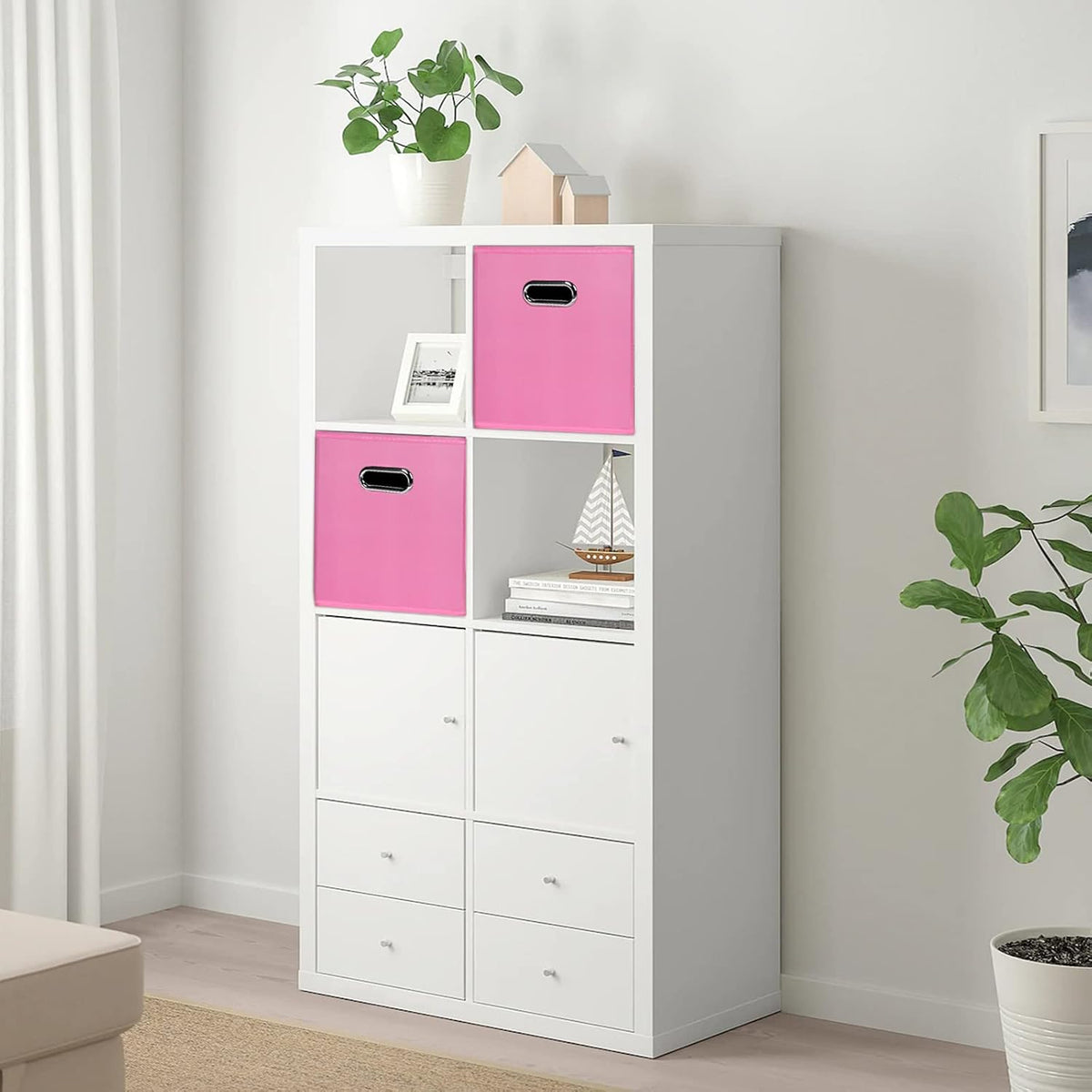 Black Foldable Storage Cubes Bins , Fabric Storage Box Cubes Organizer Baskets with Dual Handles for Home Organizer(Pink)