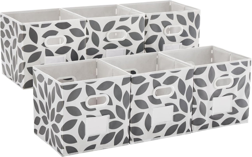 MAX Houser Open Home Storage Bins with Plastic Handles, Set of 6, Grey