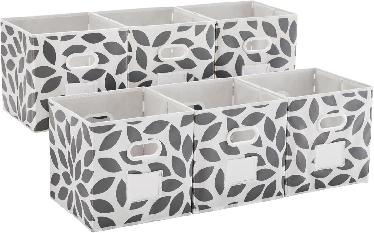 MAX Houser Open Home Storage Bins with Plastic Handles, Set of 6, Grey