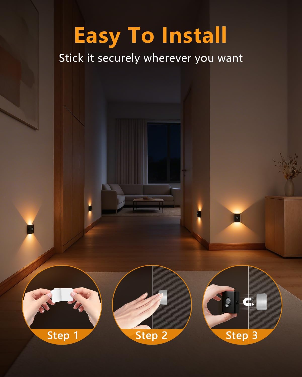 WILLED Rechargeable Stair Lights Indoor, Magnetic Motion Sensor Night Light