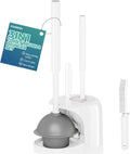 3in1 Toilet Brush and Plunger Set with Slim Crevice Tool and Holder