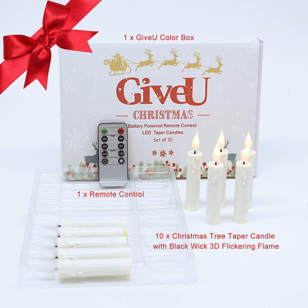 Pack of 10 Clip On LED Taper Candle with 3D Flickering Flame, Battery Operated Taper Candle with Clips and Remote, Plastic, Ivory