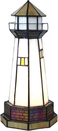 Bieye L10626 Lighthouse Tiffany Style Stained Glass Accent Table Lamp Night Light for Home Decoration (6x6x12, Orange)