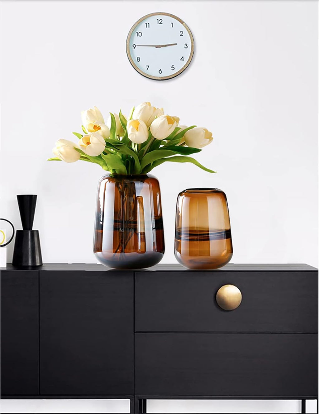 Modern Minimalist vase, Crystal Glass vase, vase, Flower vase, Dried Flower vase（Amber）