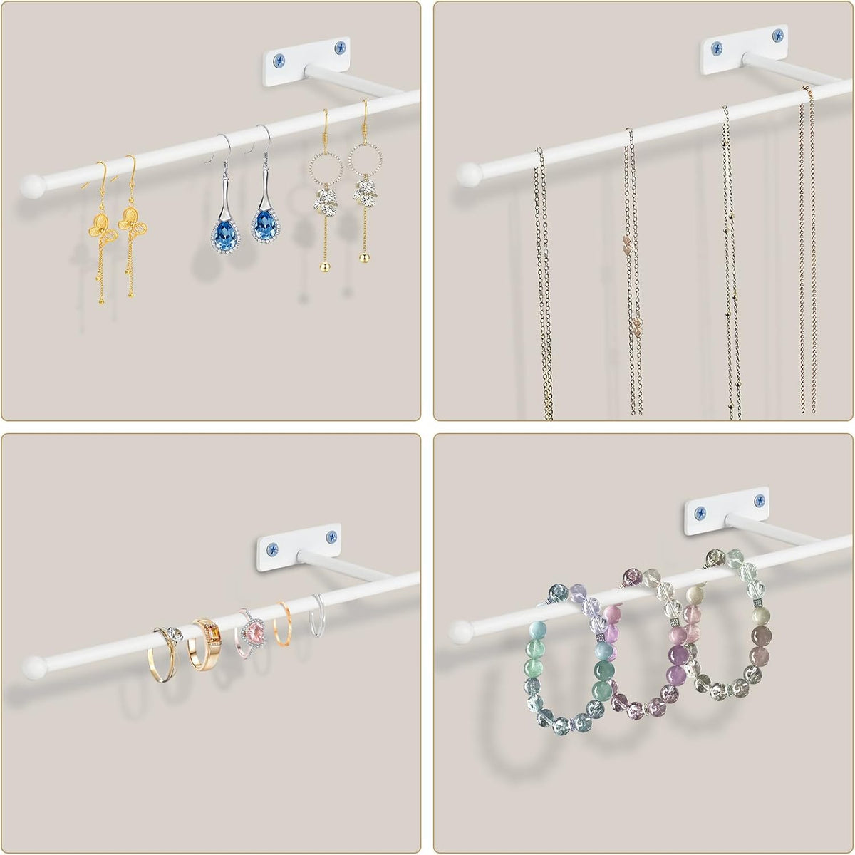 2-Pack Wall Hanging Jewelry Organizer, 14.5" Necklace Holder, White