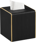 Square PU Leather Tissue Box Cover with Magnetic Closure, Decorative Tissue Holder & Storage Container for Bedroom, Living Room, Dining Room, Bathroom, Countertop, Desk & Office (Black)