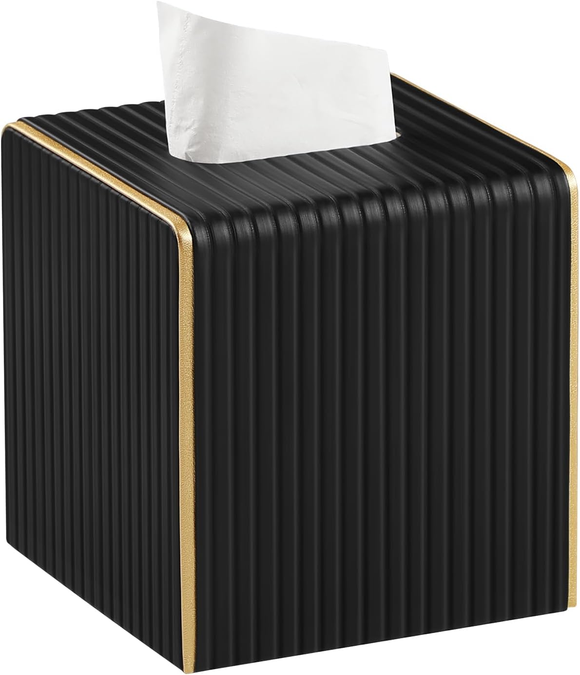 Square PU Leather Tissue Box Cover with Magnetic Closure, Decorative Tissue Holder & Storage Container for Bedroom, Living Room, Dining Room, Bathroom, Countertop, Desk & Office (Black)