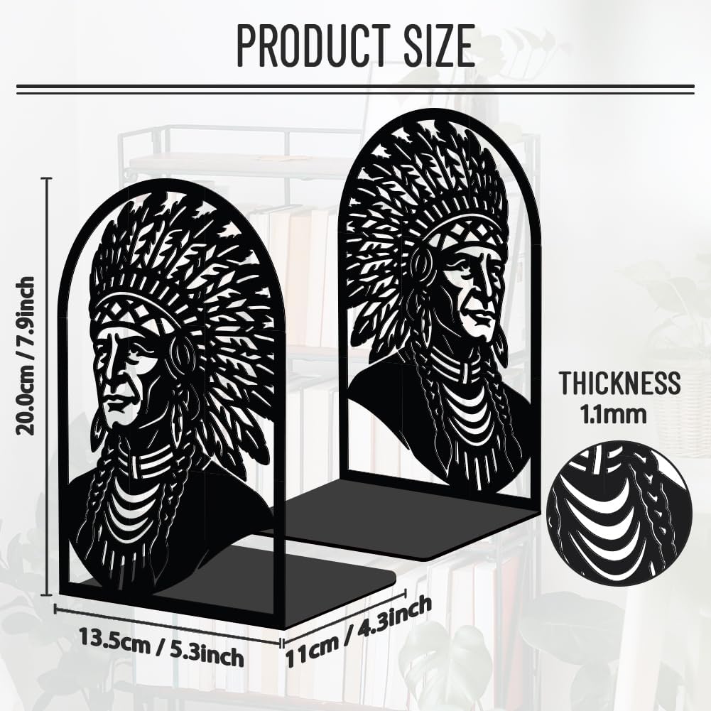 WADORN 1 Pair Metal Decorative Bookend for Shelves, Chiefs Figure Design