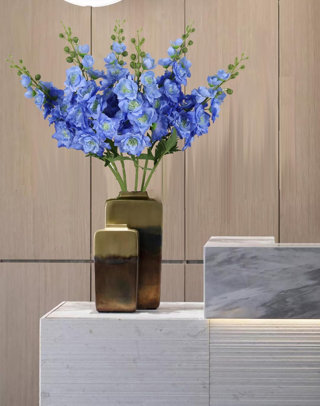 6PCS Blue Delphinium Artificial Flower 29.52"Long Stem Silk Larkspur Flower