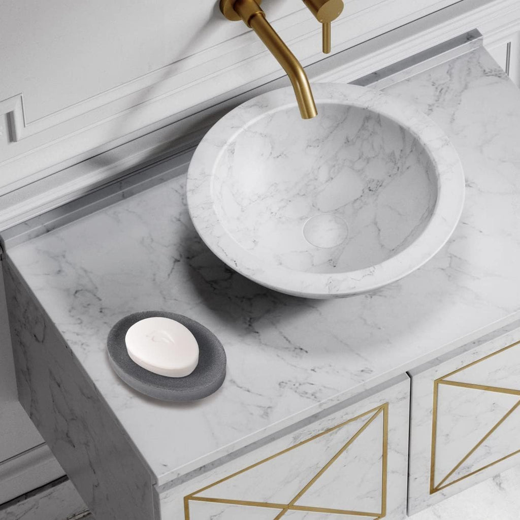 IMEEA Oval Resin Soap Dish for Bathroom Sink Stone-Look Soap Tray Holder for Bar Soap, Sponge or Shampoo Bar (Grey)