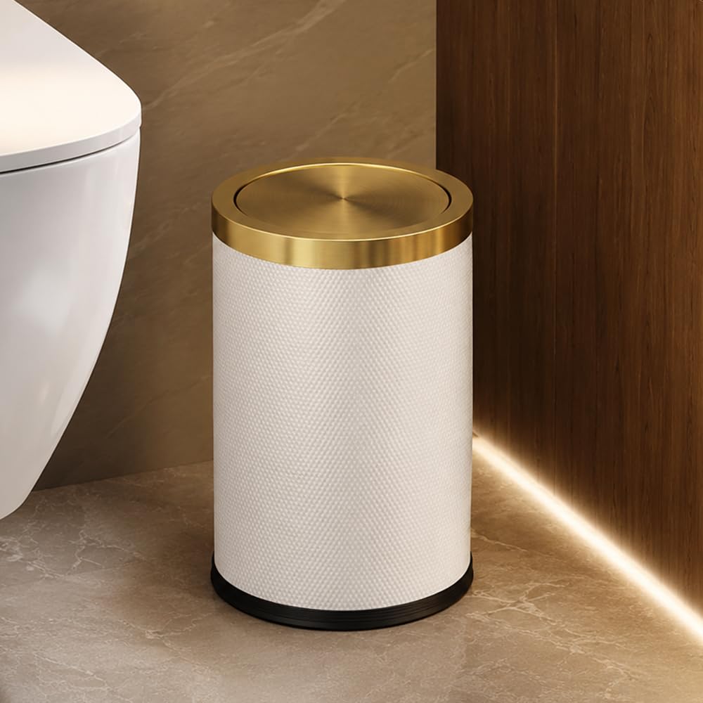 9L/2.4Gal Gold Waste Basket for Bathroom with Lid