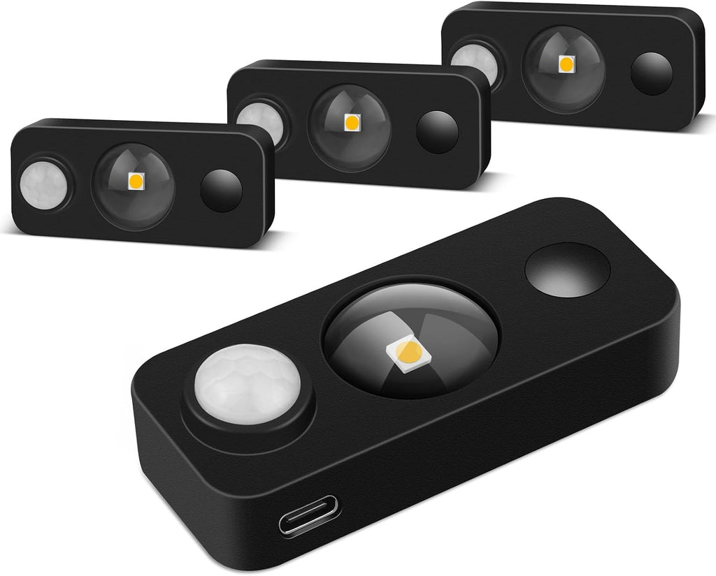 Black Motion Sensor Night Light, Wireless Rechargeable Puck Lights for Cabinet, Dimmable Stick on LED Closet Lights, Warm White Motion Sensor Light Indoor(4 Pack)