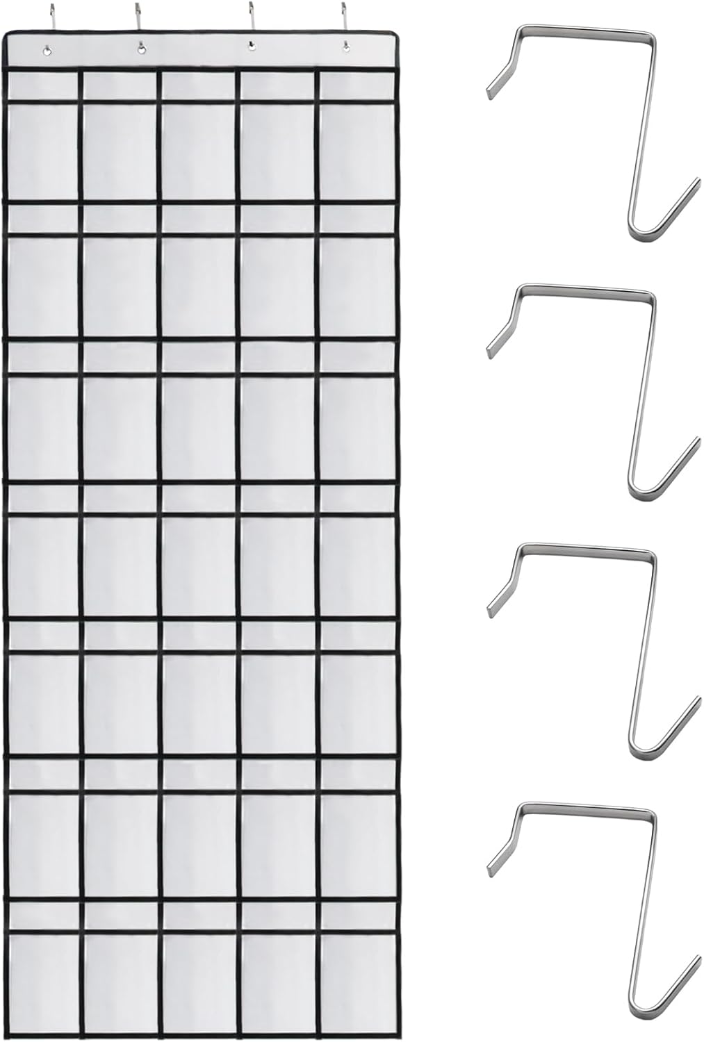 Over the Door Shoe Organizer, 35 Mesh Pockets, White, 4 Metal Hook