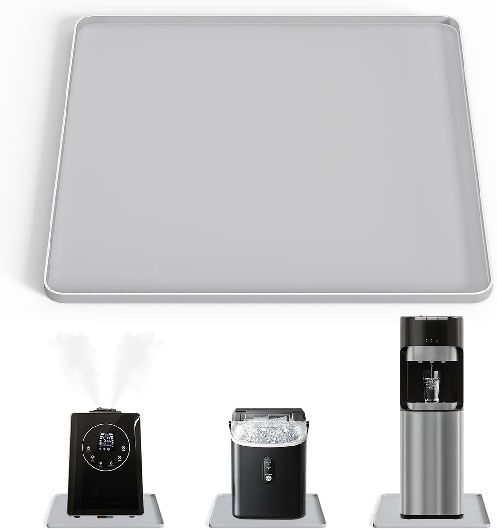 Water Cooler Mat, Waterproof Silicone Tray 19.7"x19.7", Light Gray