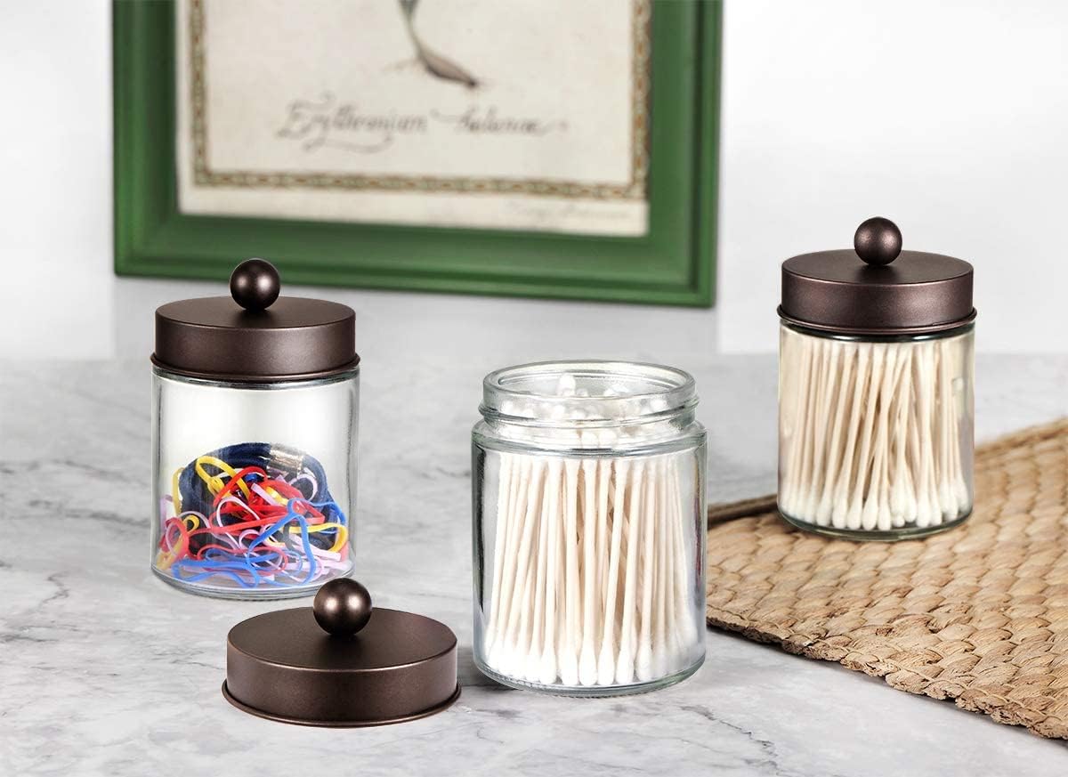 Amolliar Apothecary Jar Bathroom Storage Qtip Holder Glass, Bronze 2Pack