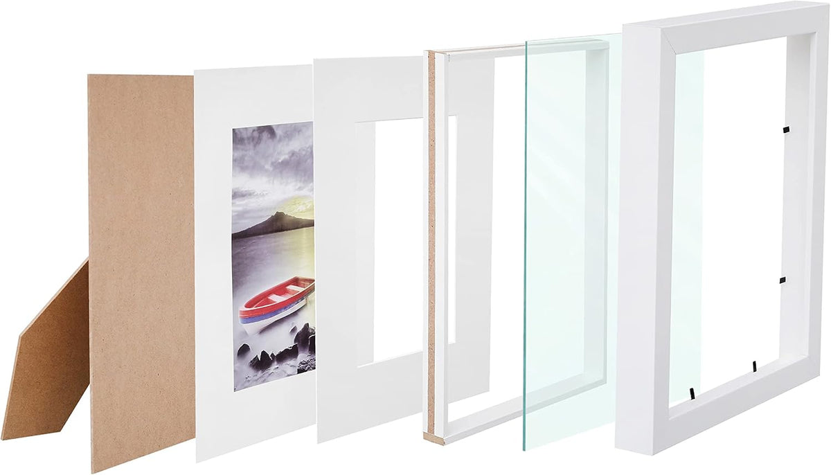 Muzilife 8x10 Shadow Box 3D Picture Frame with Mat, Wood, 1 Pack, White