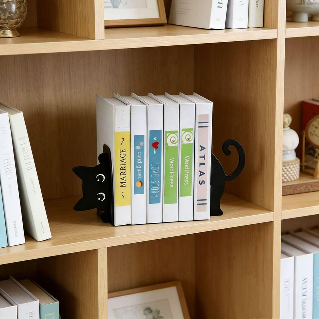 Cat Metal Bookends Set of 2 Unique Cat Design Decorative Bookends for Bookshelf Office Desk Home Decor for Cat Lovers and Reading Enthusiasts