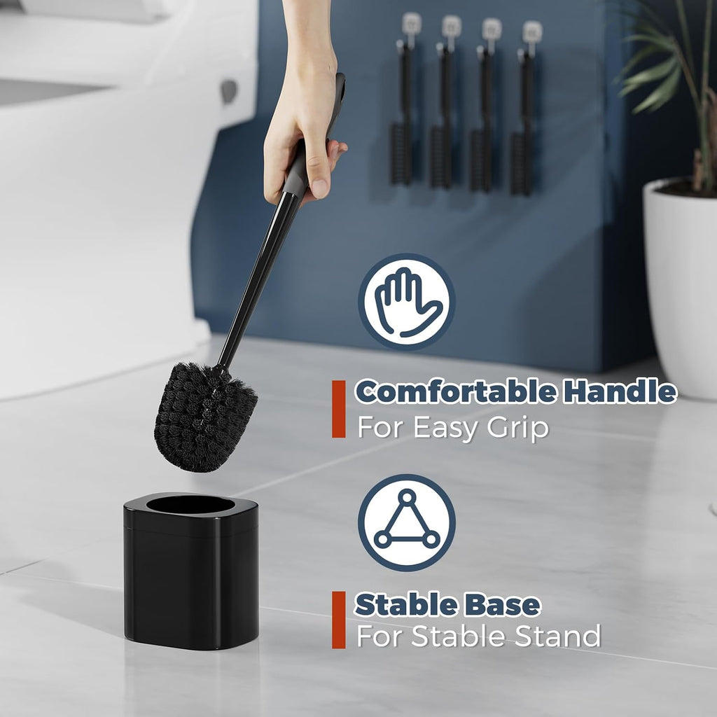 Holaloha Toilet Brush and Holder Set, Space Saving, 4 Pack, Black