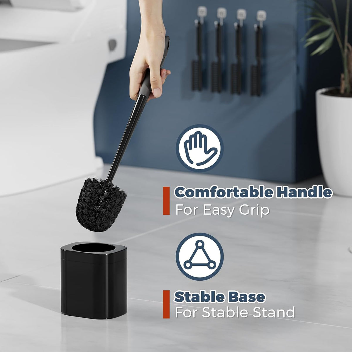 Holaloha Toilet Brush and Holder Set, Space Saving, 4 Pack, Black