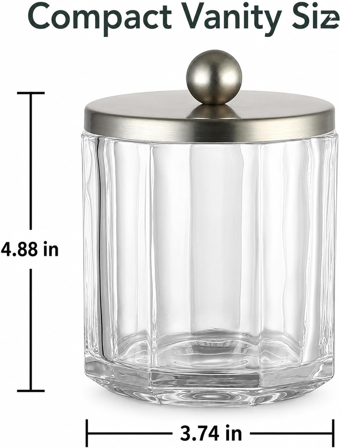 Clear Transparent Apothecary Octagional Shaped Glass Canister Jar With Satin Nickel Metal Lid Cover for Bathroom Organization, Cotton Balls, Q Tips, and Small Accessories, Bath Storage
