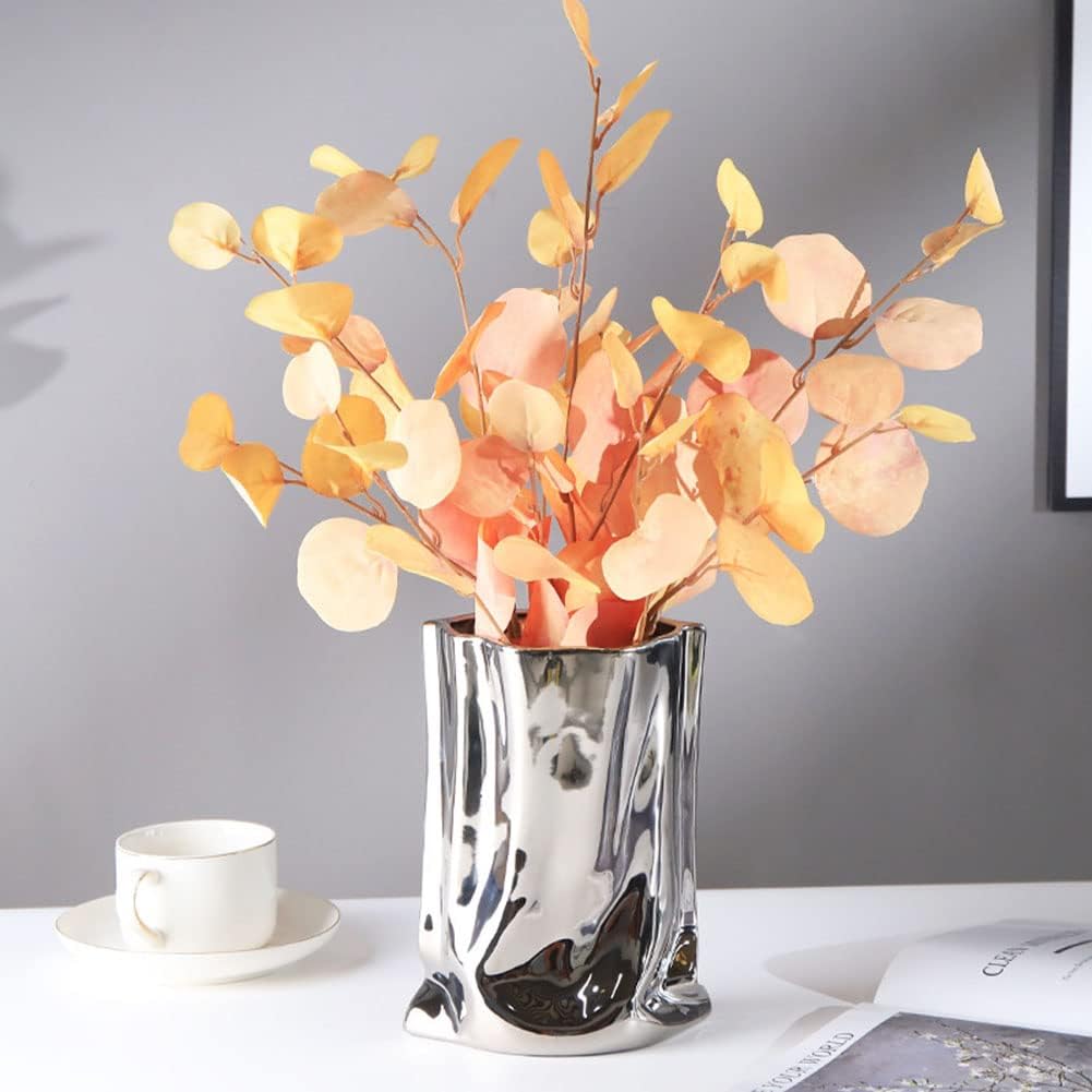 Purse Vase for Flowers, Modern Minimalist Metallic Luster Silver Ceramic Vase, for Home Decor, Table, Living Room Decoration, Shelf Decor, Mantel (Silver-Small)