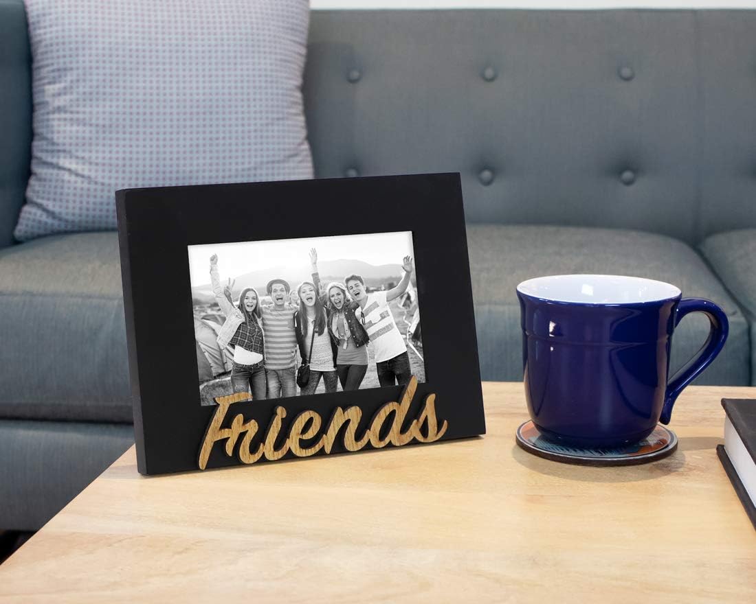 Isaac Jacobs Black Wood Sentiments “Friends” Picture Frame, 4x6 inch, Photo Gift for Friend, Display on Tabletop, Desk (Black, 4x6) (Pack of 2)