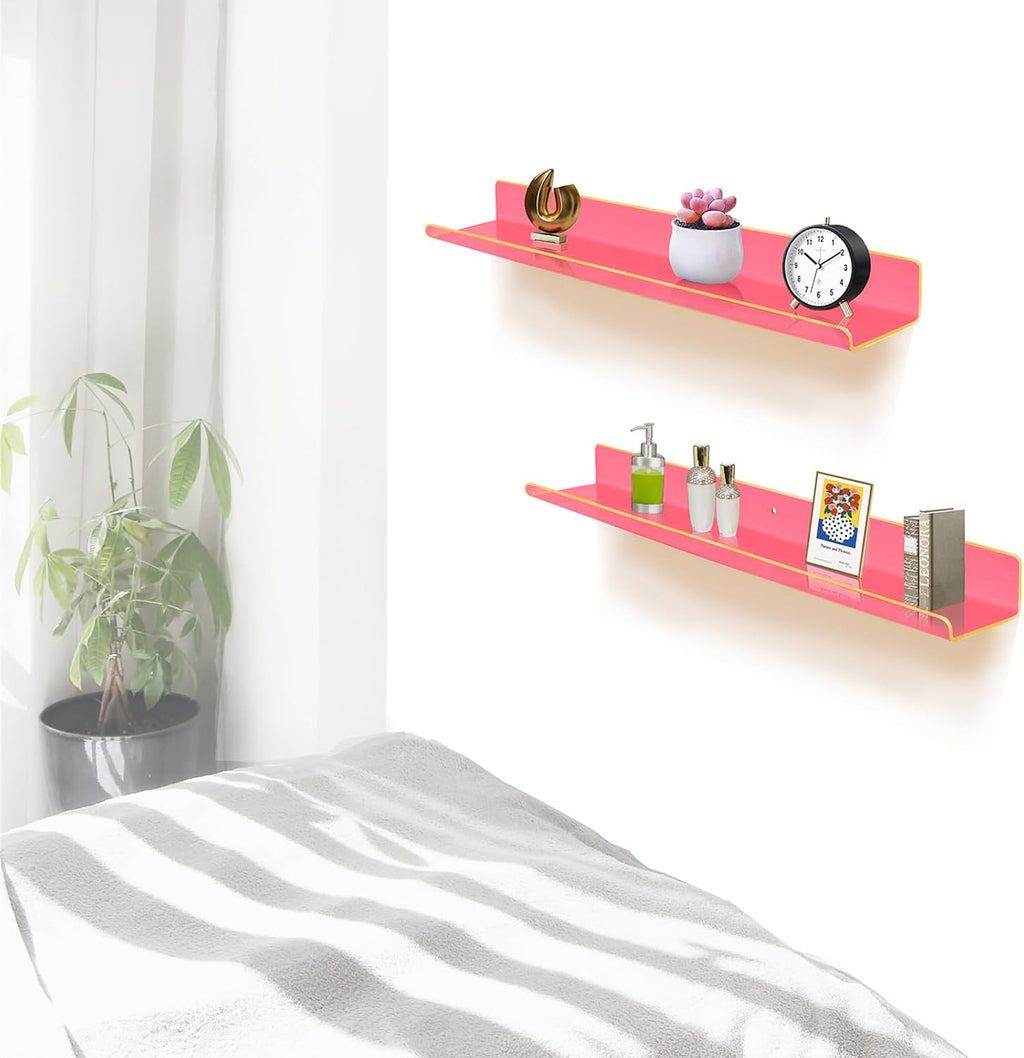 ROYALITA 2-Pack Acrylic Shelves Wall Mounted, 24 Inch Floating Shelves