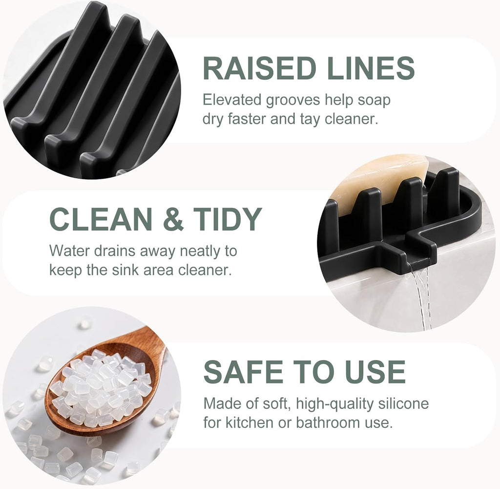 Silicone Soap Dish Holder for Shower with Self Draining (2, Black)