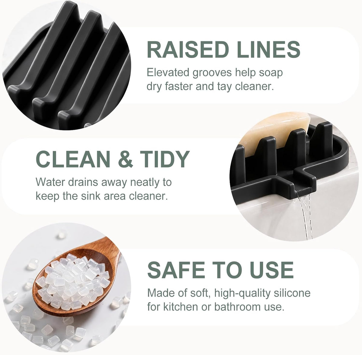 Silicone Soap Dish Holder for Shower with Self Draining (2, Black)