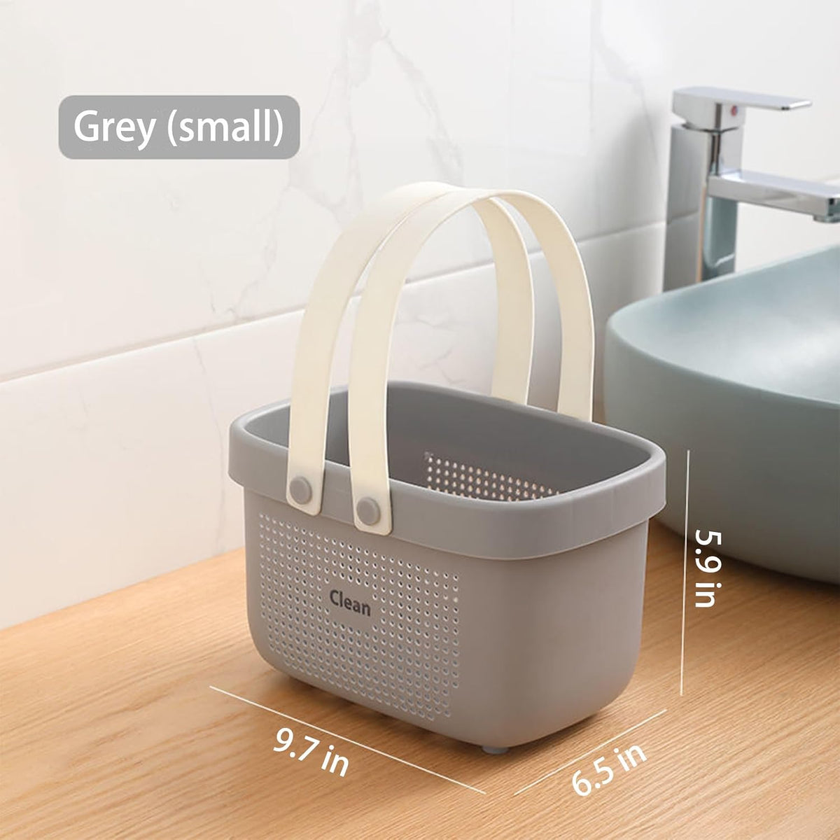 Portable Shower Caddy Basket with Handles Plastic Storage Basket Small Grey
