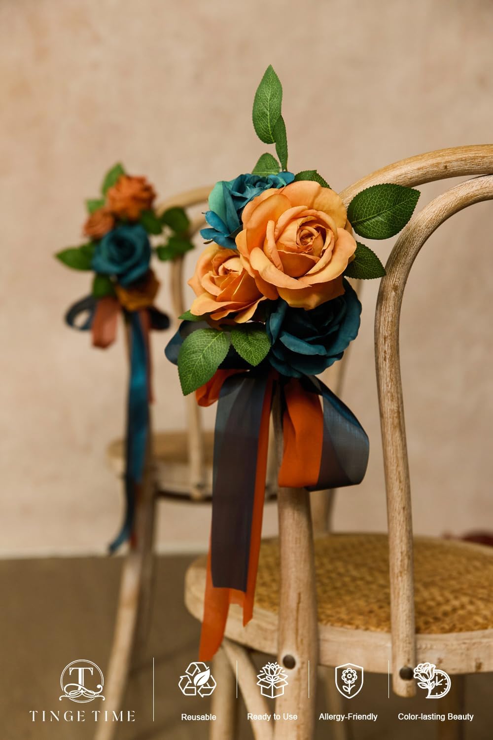 TINGE TIME Artificial Flowers Fall Flowers Combo Box Set, 16PCS Fake Rose Silk Flower w/Stem for DIY Wedding Bouquets Centerpieces Baby Shower Party Home Spring Decoration (Burnt Orange & Dark Teal)